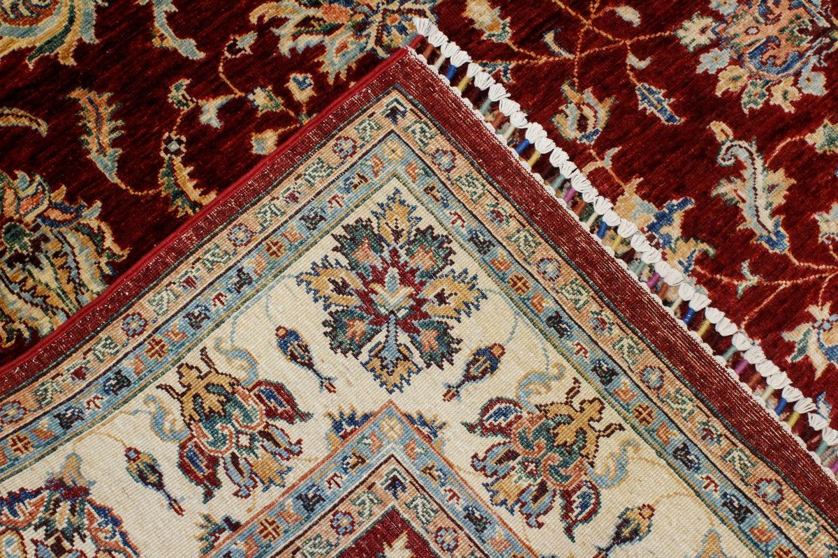 6x8 Red and Ivory Turkish Tribal Rug