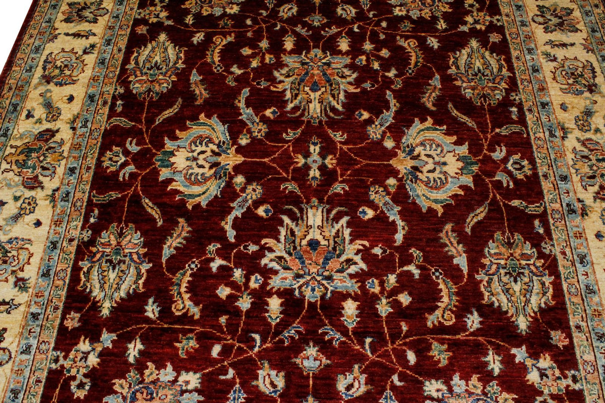 6x8 Red and Ivory Turkish Tribal Rug
