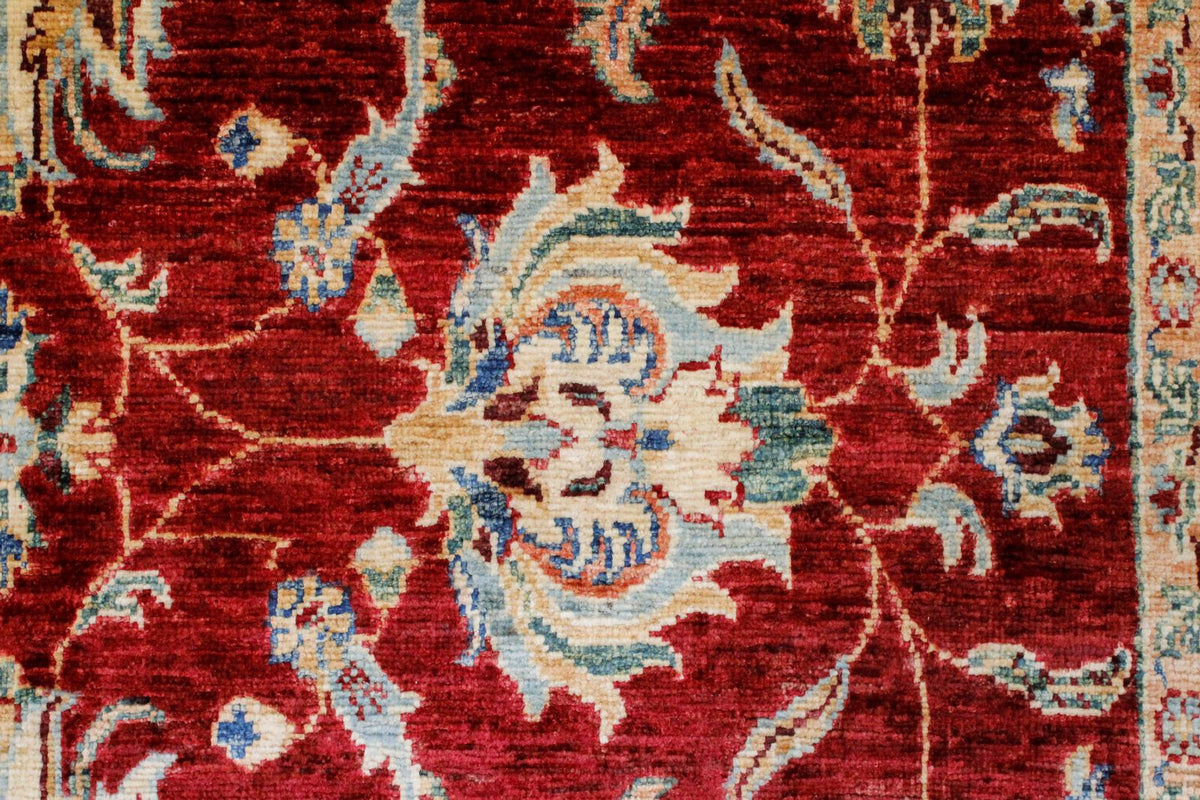 6x8 Red and Ivory Turkish Tribal Rug