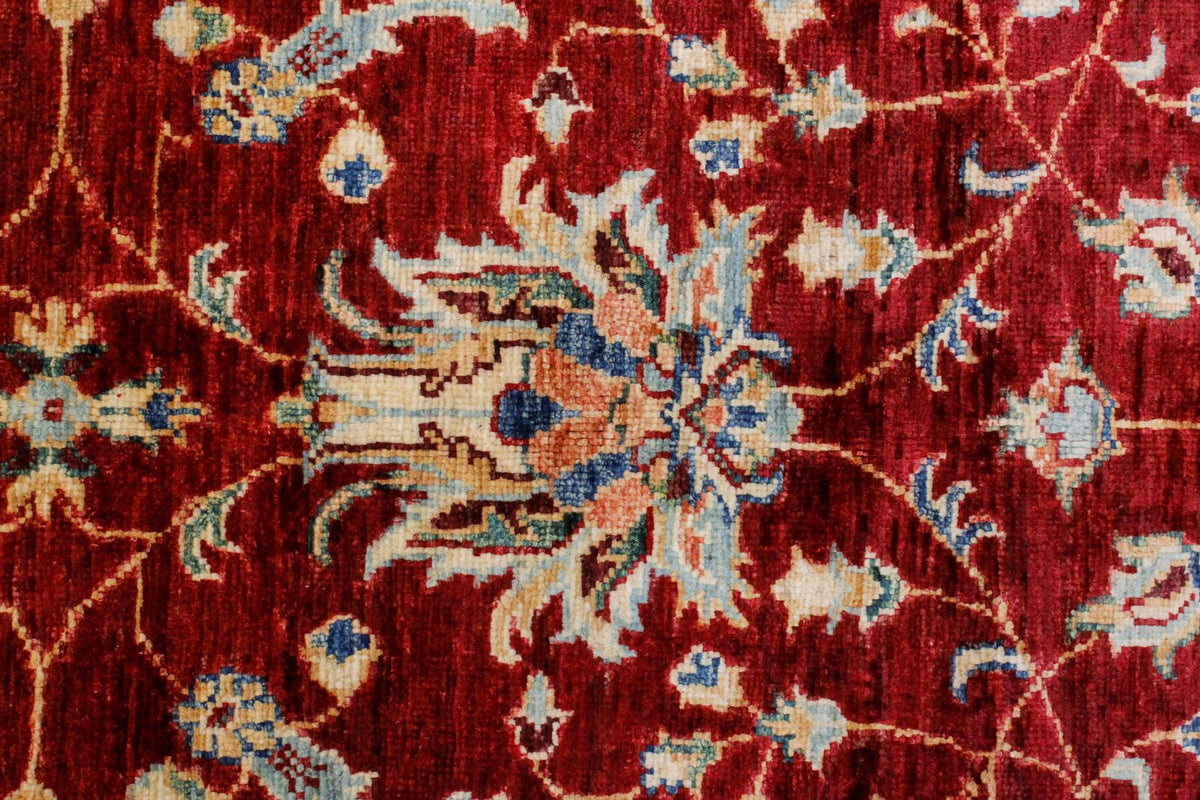 6x8 Red and Ivory Turkish Tribal Rug