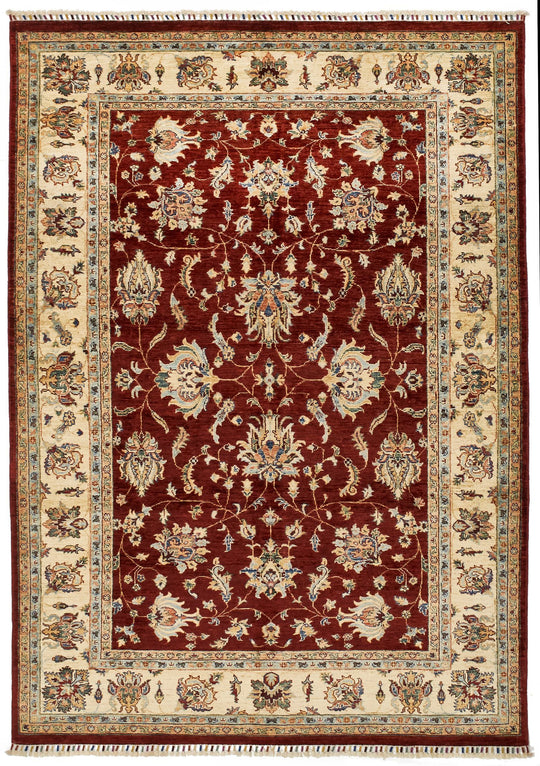 6x8 Red and Ivory Turkish Tribal Rug