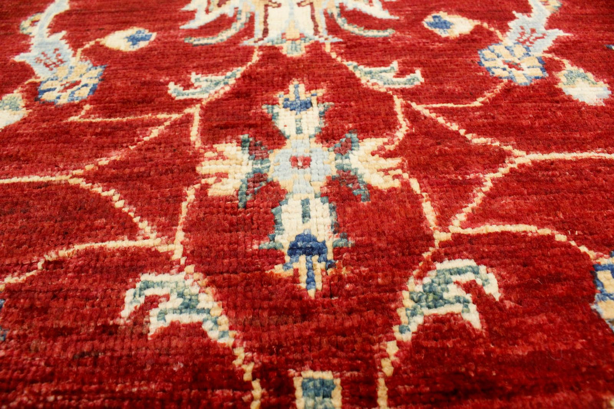 6x8 Red and Ivory Turkish Tribal Rug