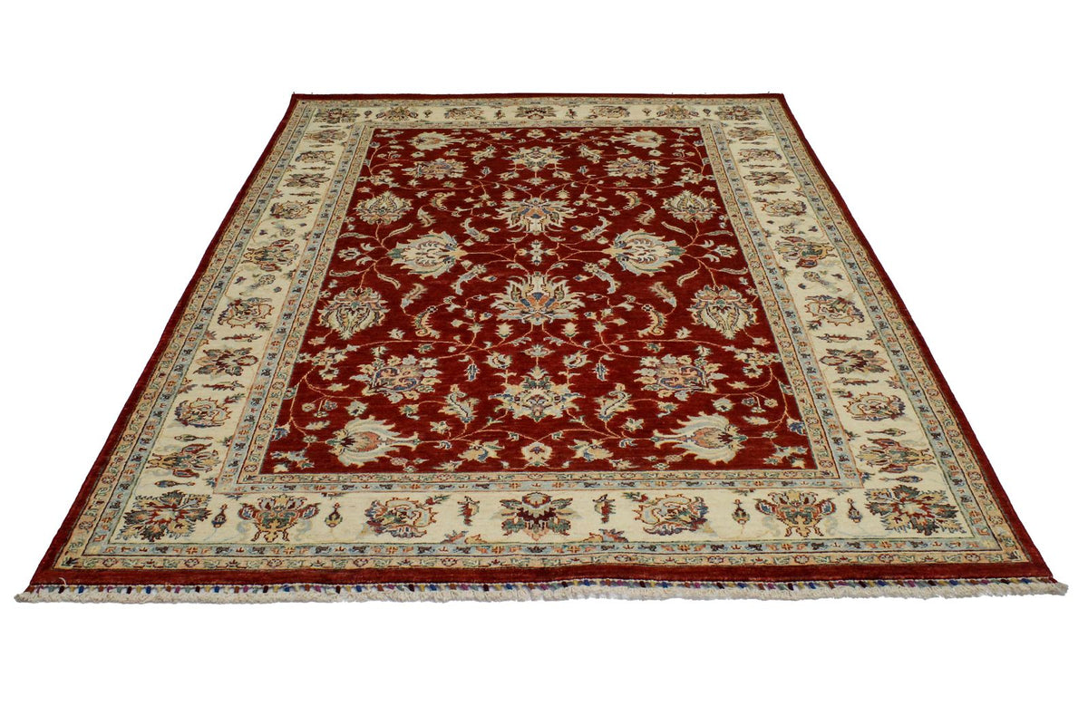 6x8 Red and Ivory Turkish Tribal Rug