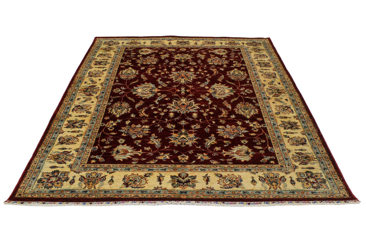 6x8 Red and Ivory Turkish Tribal Rug