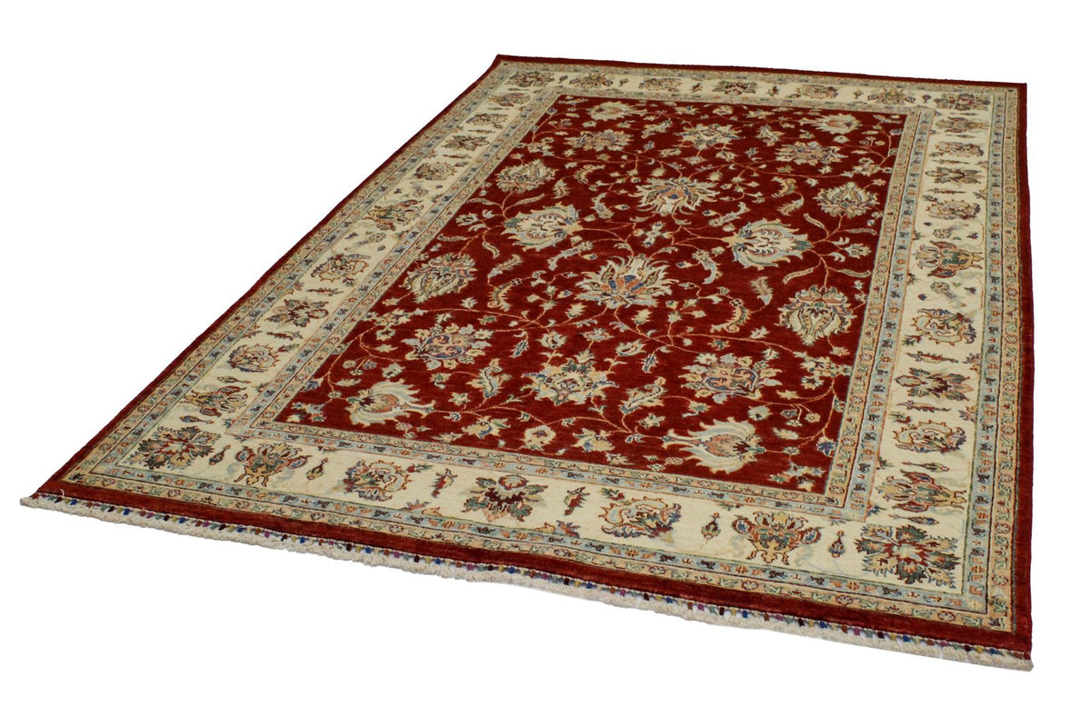 6x8 Red and Ivory Turkish Tribal Rug
