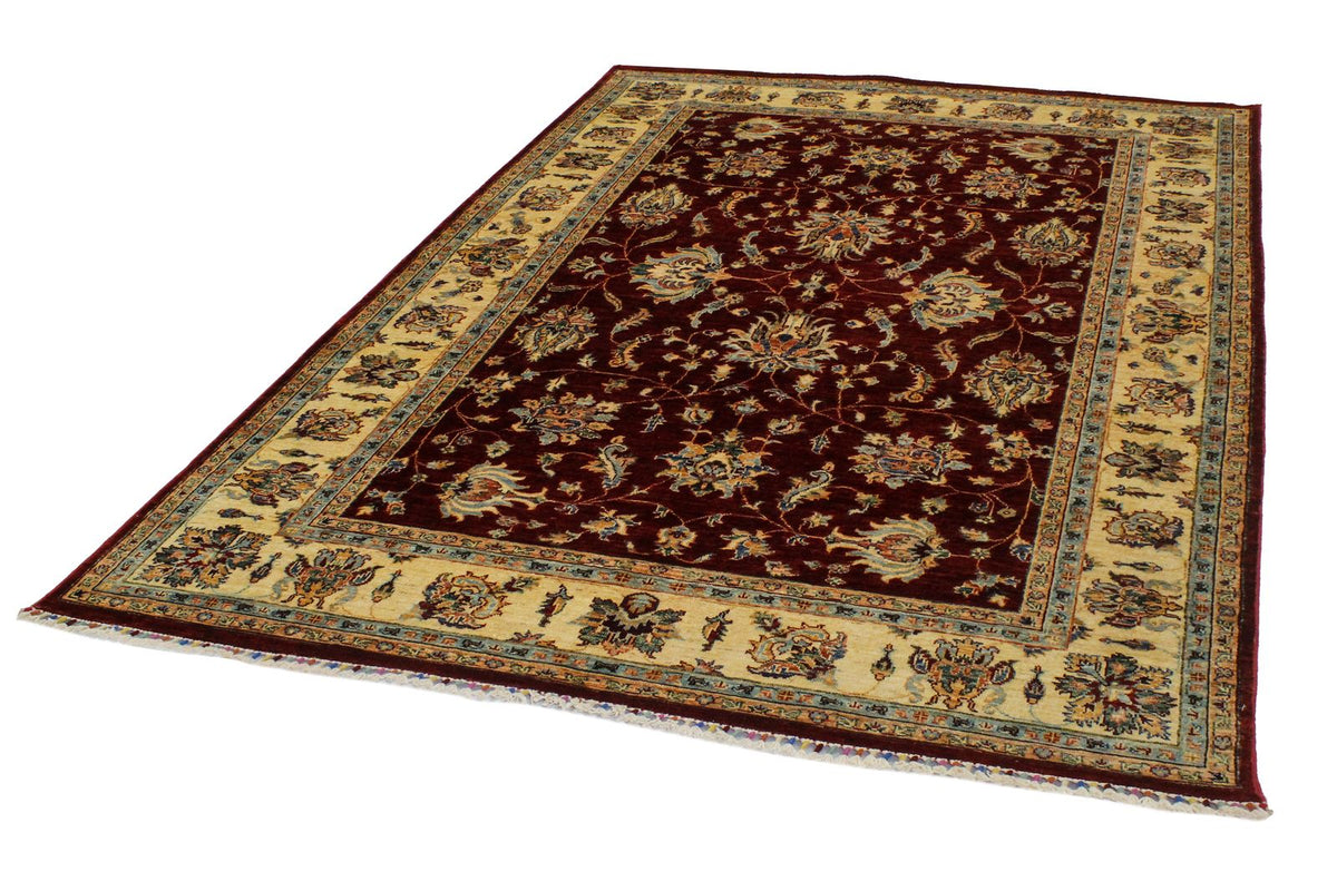 6x8 Red and Ivory Turkish Tribal Rug
