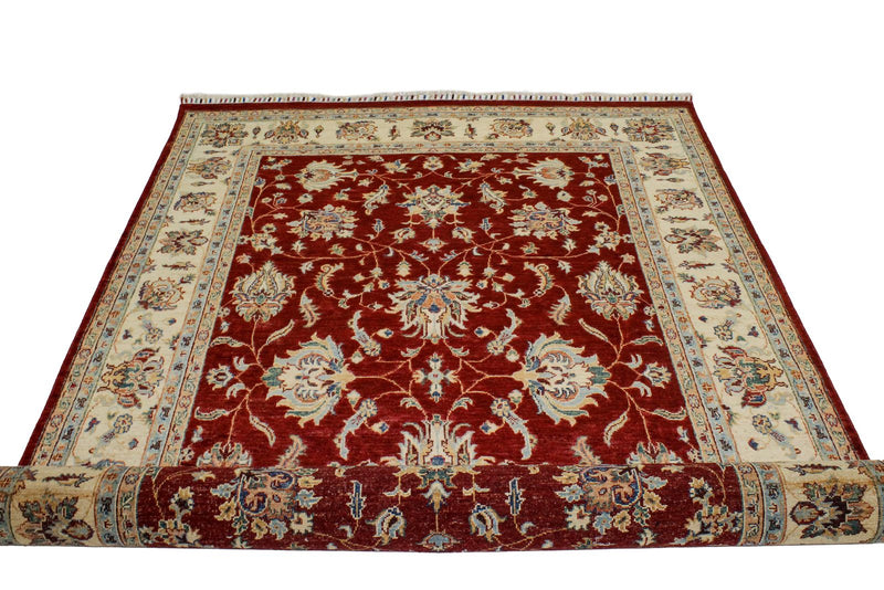 6x8 Red and Ivory Turkish Tribal Rug
