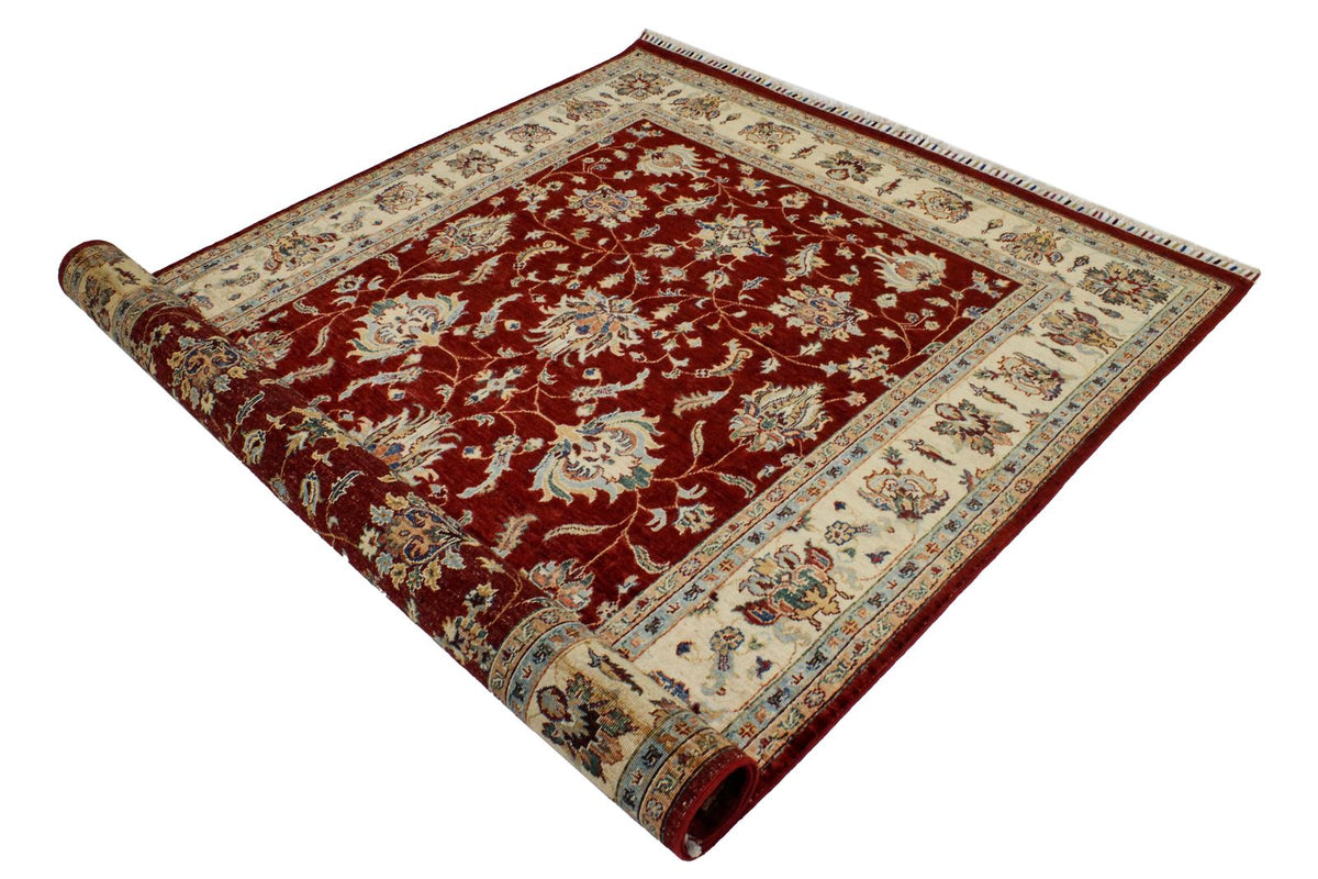 6x8 Red and Ivory Turkish Tribal Rug