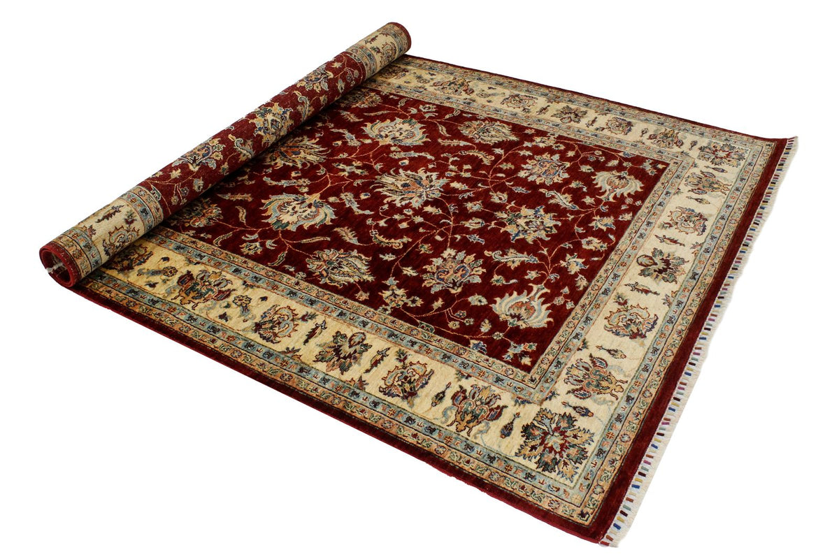 6x8 Red and Ivory Turkish Tribal Rug