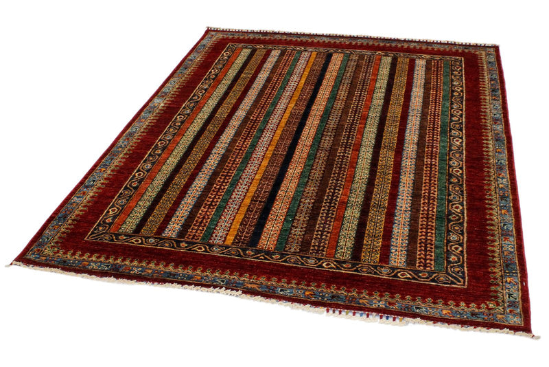 5x6 Multicolor and Red Turkish Tribal Rug