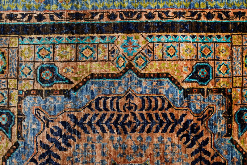 Vintage Handmade 4x6 Brown and Blue Anatolian Turkish Tribal Distressed Area Rug