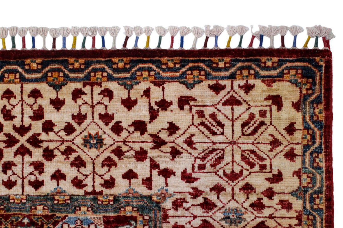 6x8 Red and Ivory Turkish Tribal Rug