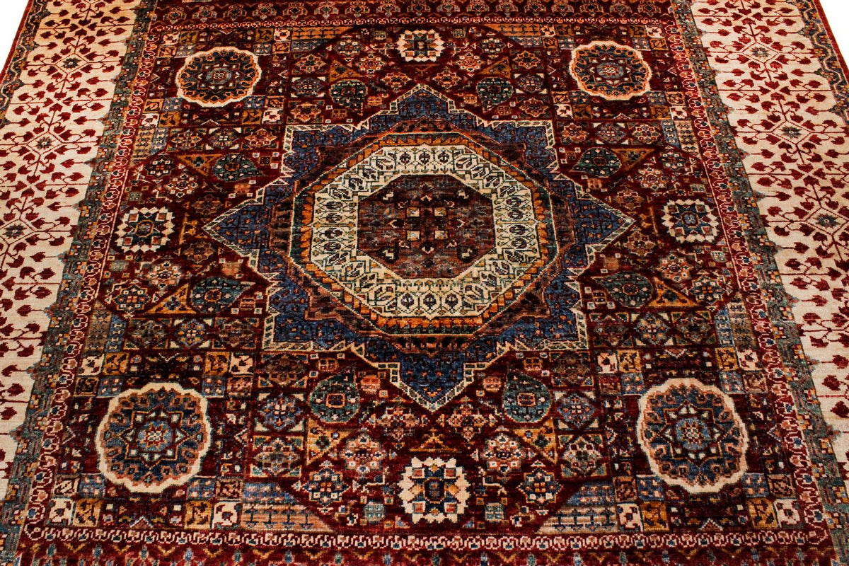 6x8 Red and Ivory Turkish Tribal Rug