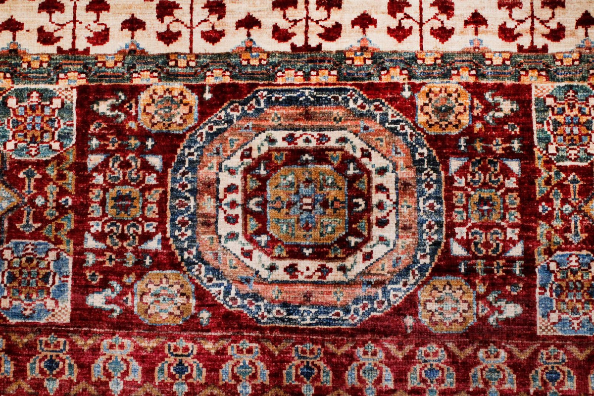 6x8 Red and Ivory Turkish Tribal Rug