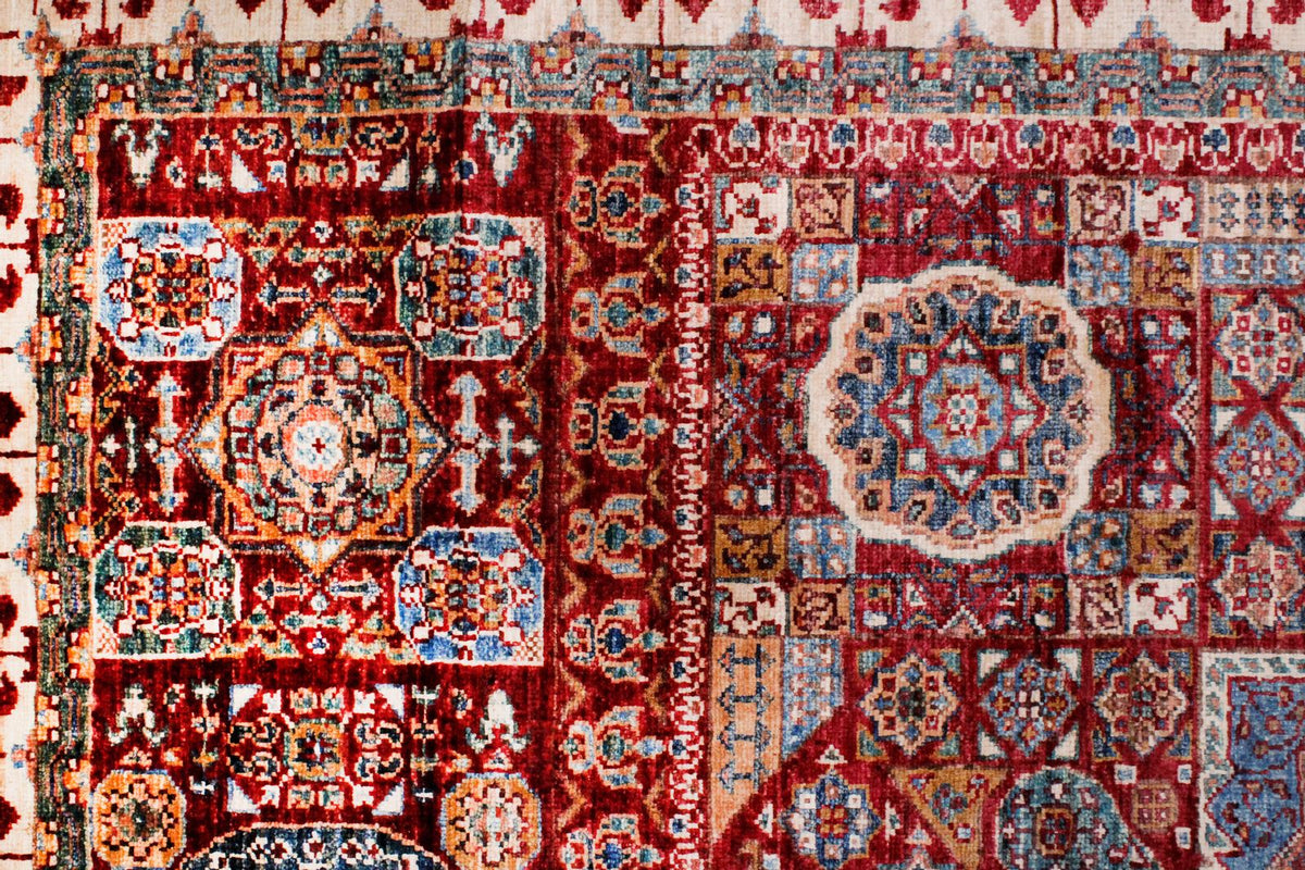 6x8 Red and Ivory Turkish Tribal Rug