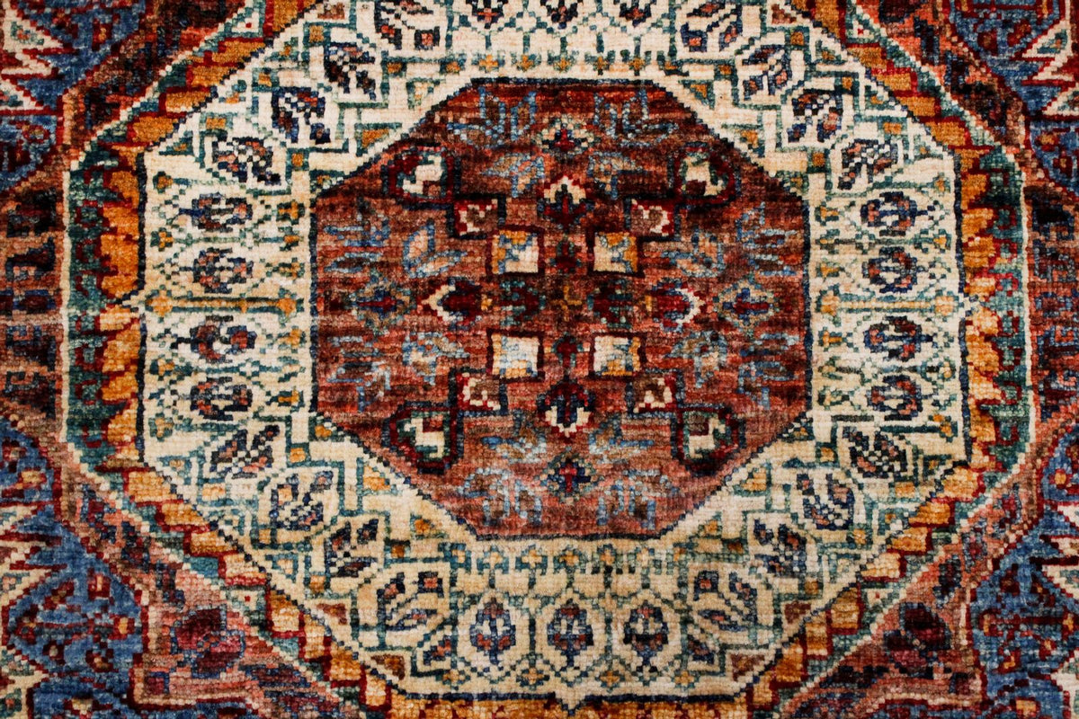 6x8 Red and Ivory Turkish Tribal Rug