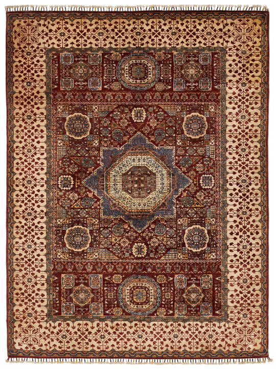 6x8 Red and Ivory Turkish Tribal Rug