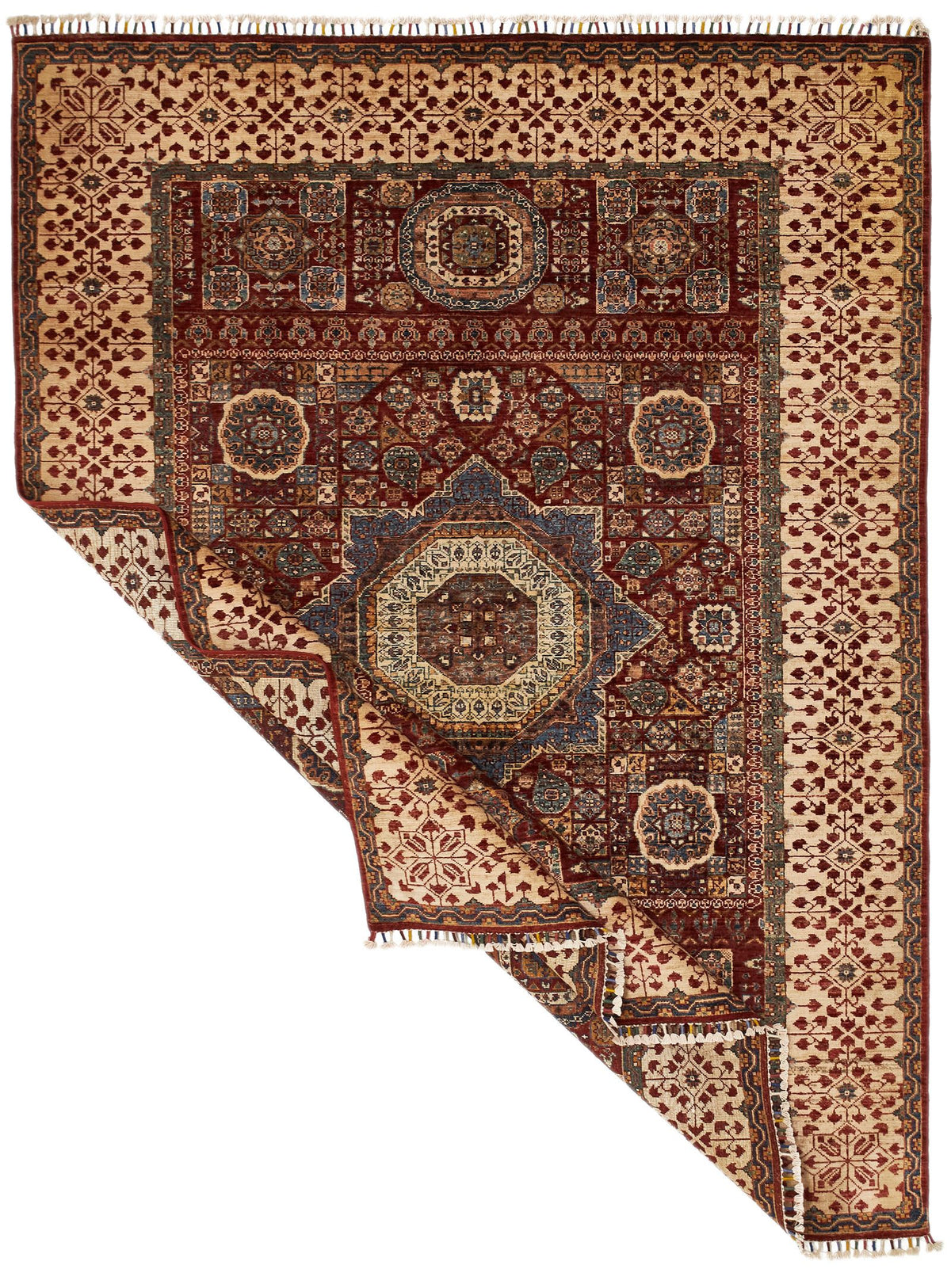 6x8 Red and Ivory Turkish Tribal Rug