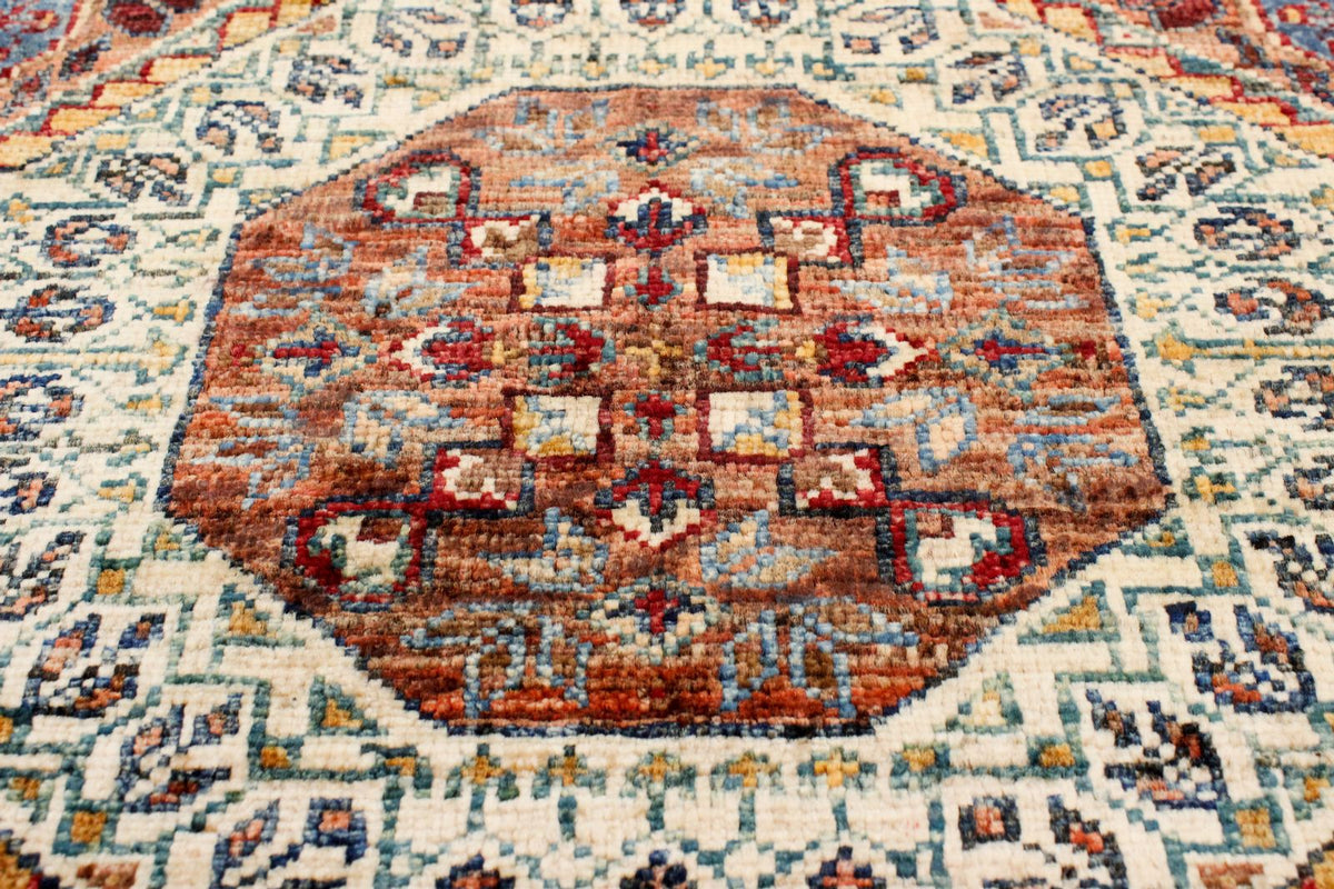 6x8 Red and Ivory Turkish Tribal Rug