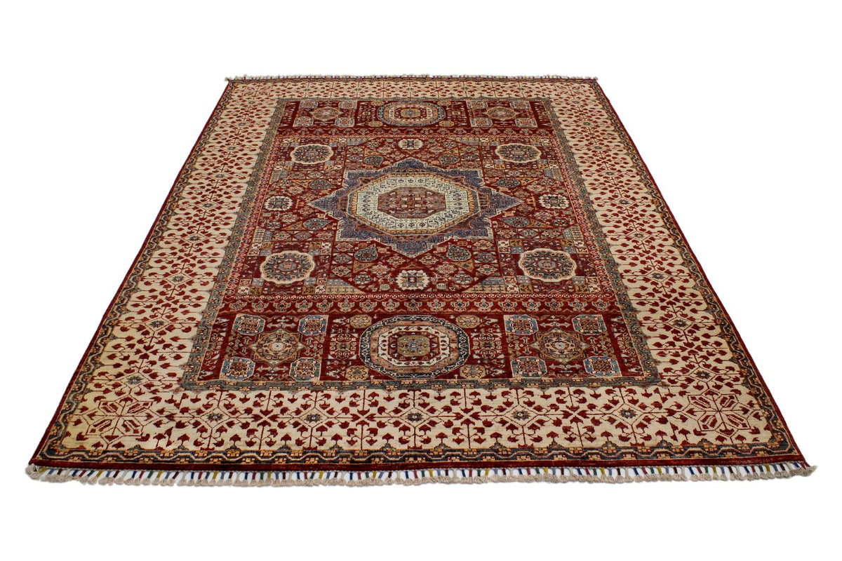 6x8 Red and Ivory Turkish Tribal Rug