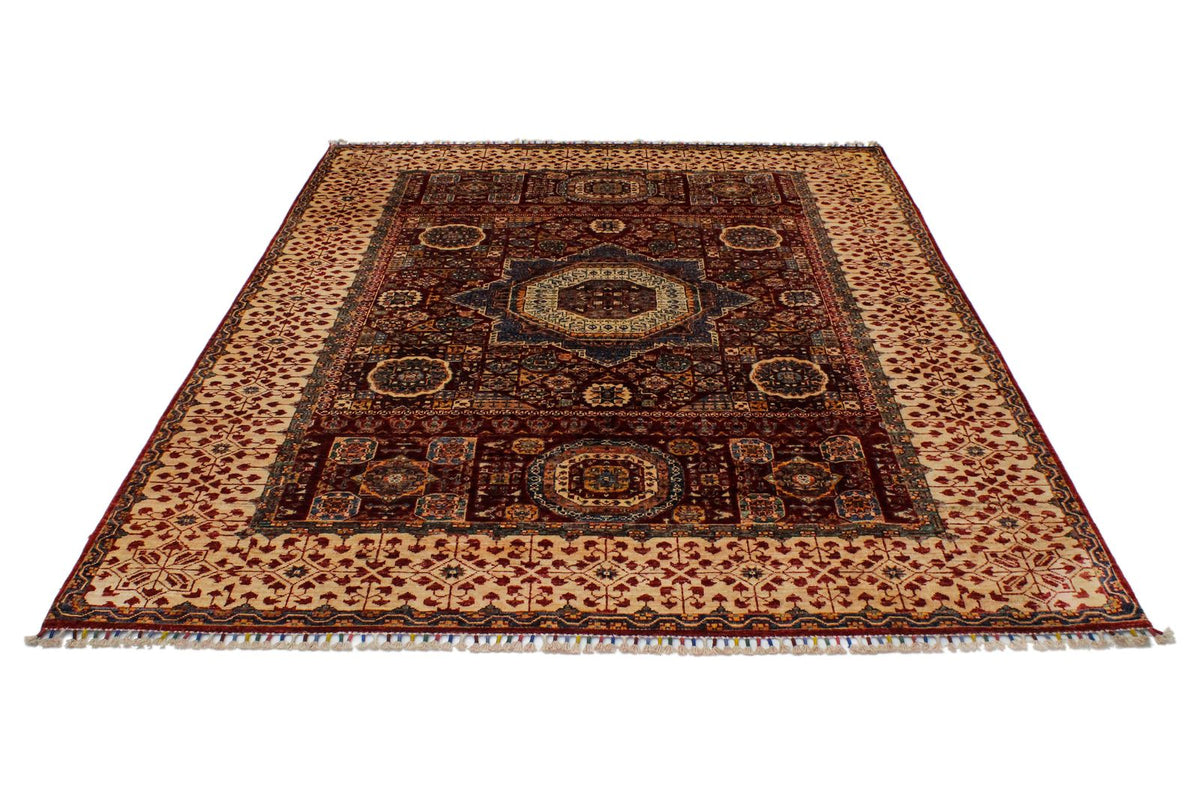 6x8 Red and Ivory Turkish Tribal Rug
