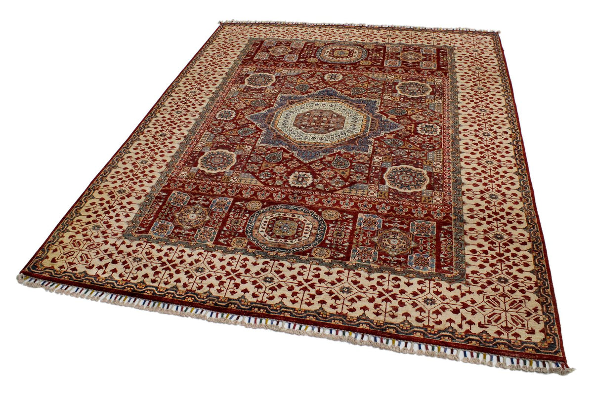 6x8 Red and Ivory Turkish Tribal Rug