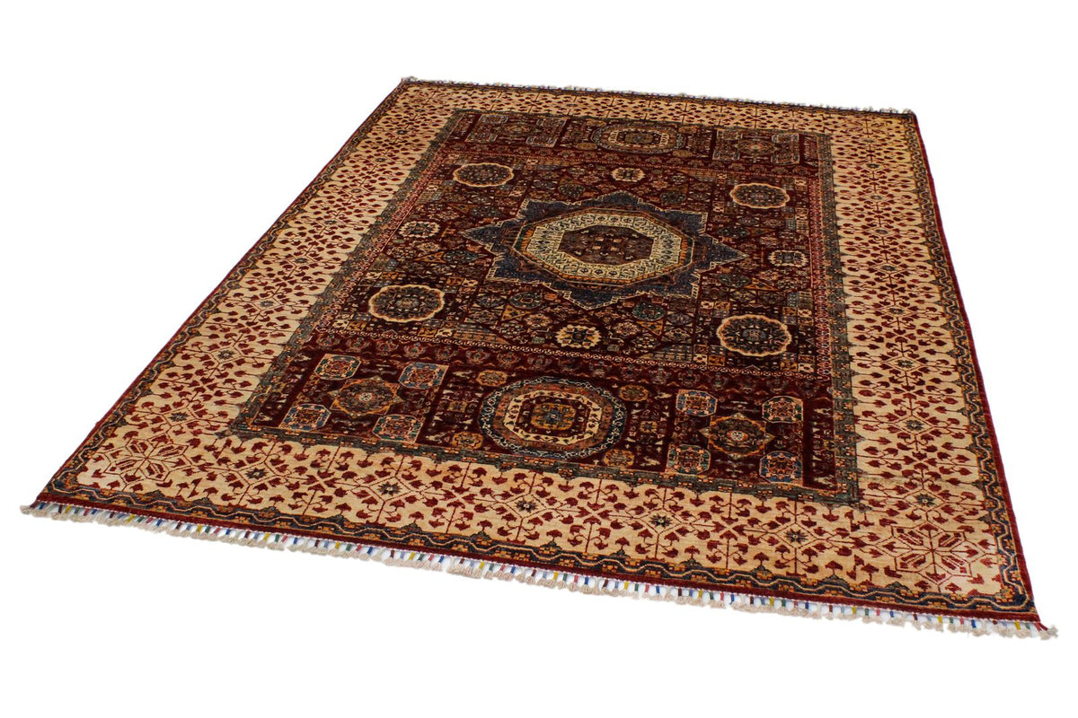 6x8 Red and Ivory Turkish Tribal Rug