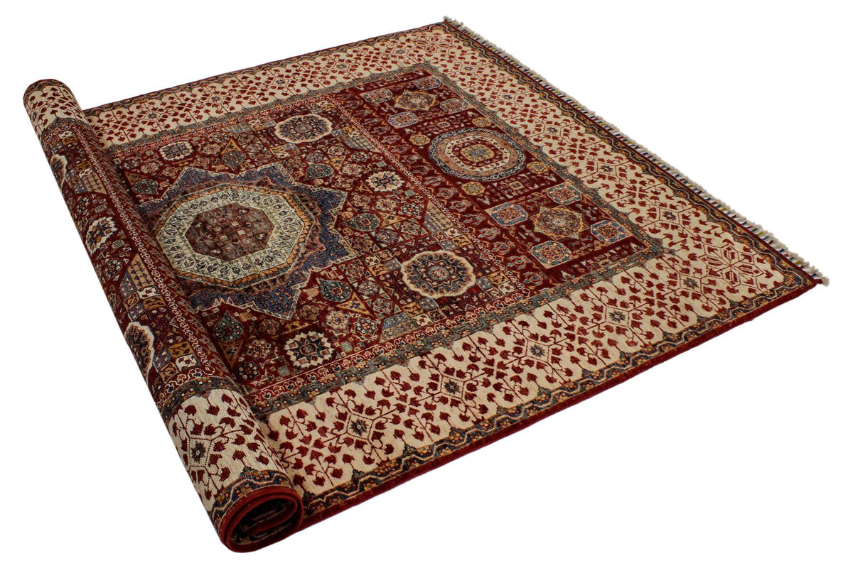 6x8 Red and Ivory Turkish Tribal Rug