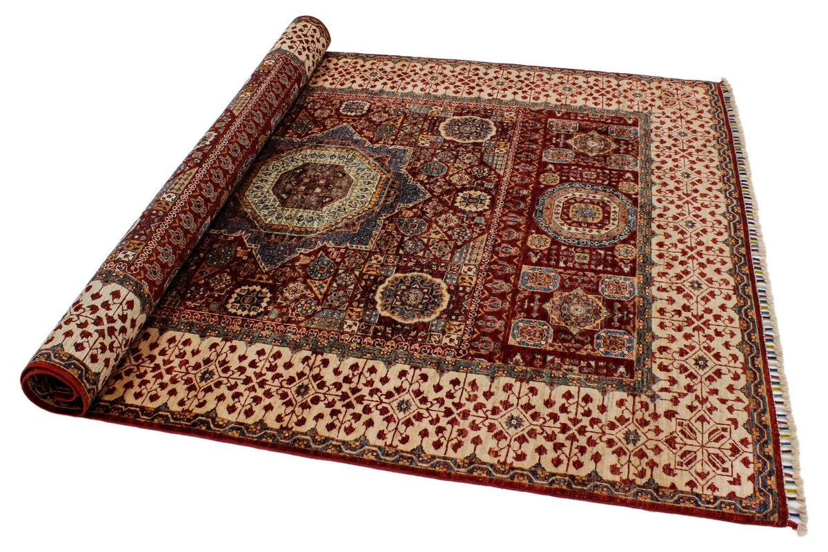 6x8 Red and Ivory Turkish Tribal Rug