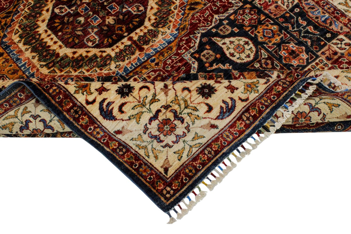 6x9 Navy and Ivory Turkish Tribal Rug