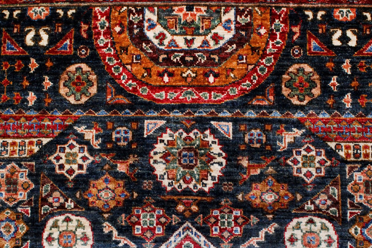 6x9 Navy and Ivory Turkish Tribal Rug
