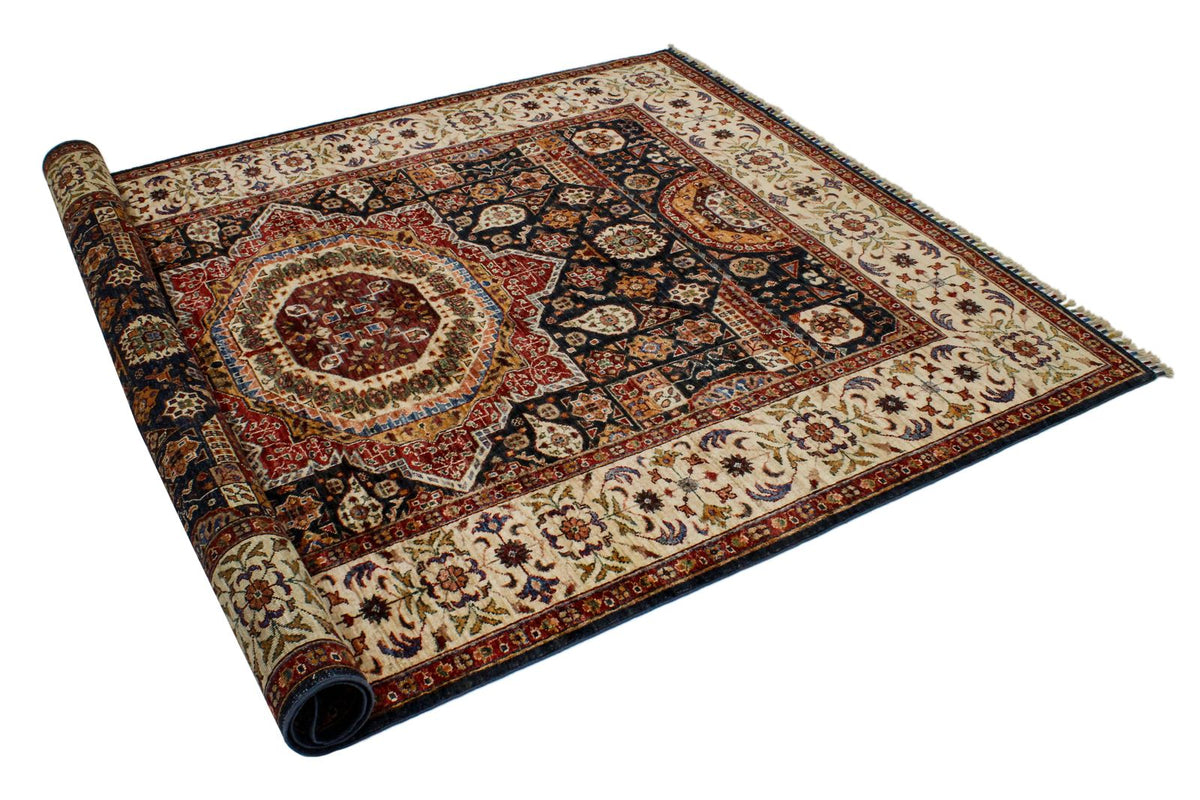 6x9 Navy and Ivory Turkish Tribal Rug