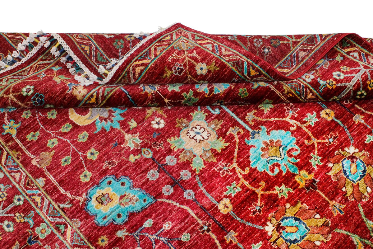 6x8 Red and Multicolor Turkish Tribal Rug