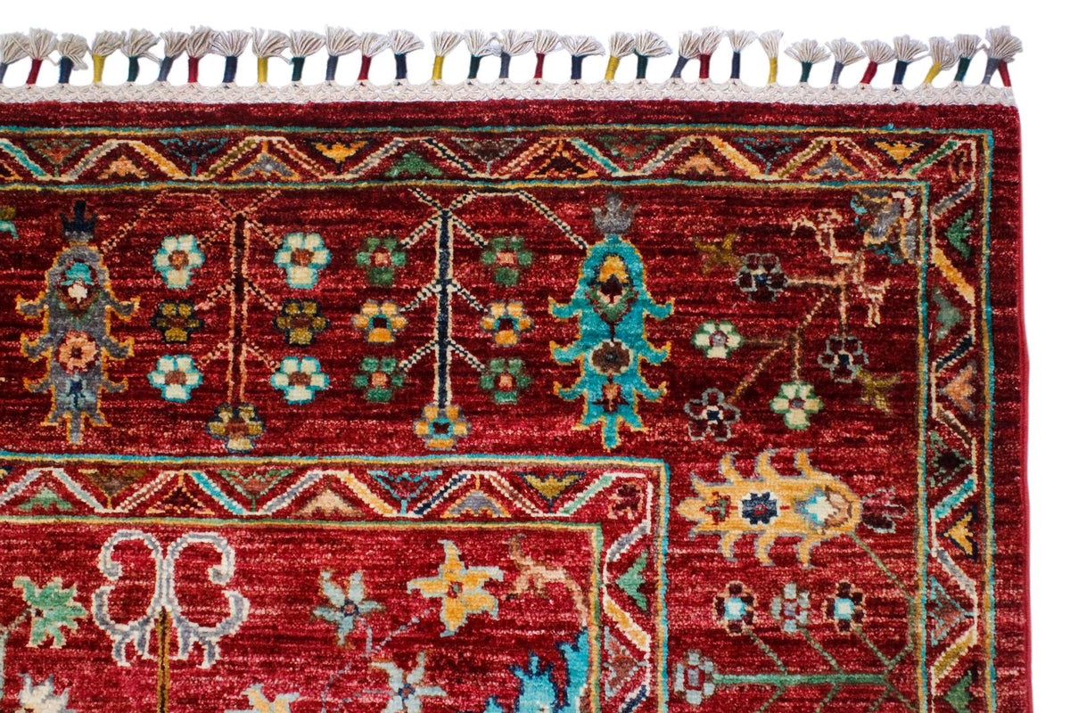 6x8 Red and Multicolor Turkish Tribal Rug