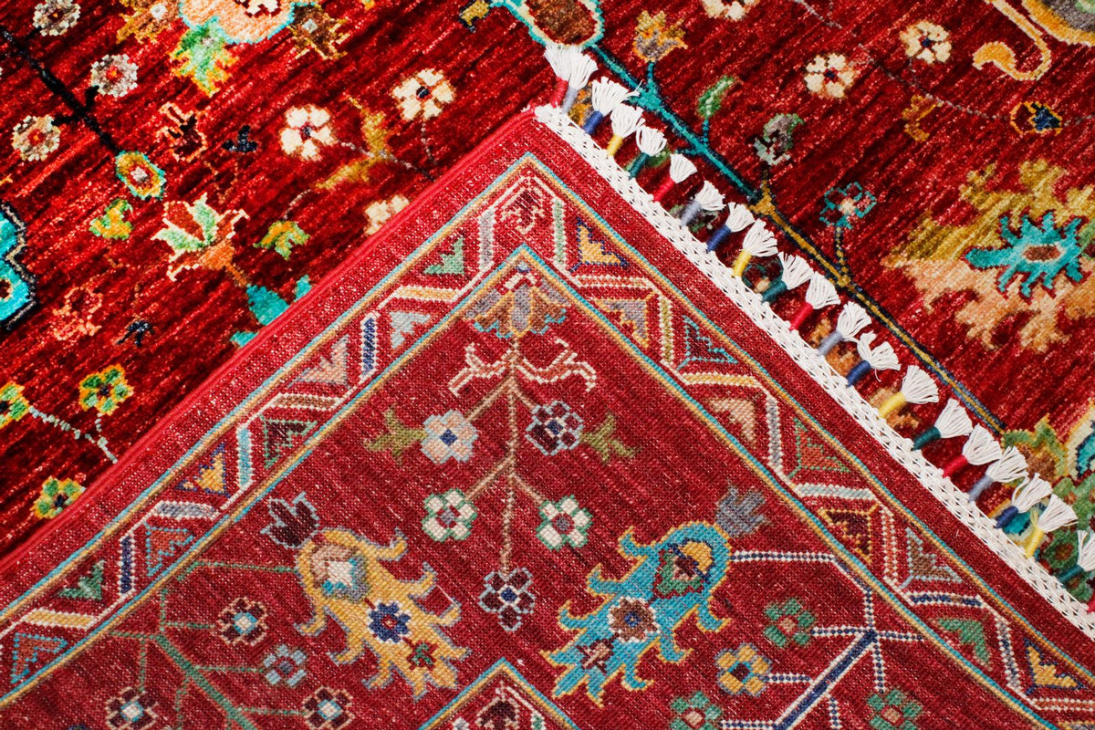 6x8 Red and Multicolor Turkish Tribal Rug