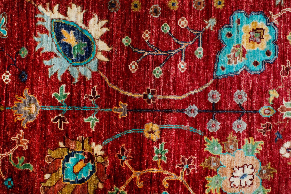 6x8 Red and Multicolor Turkish Tribal Rug