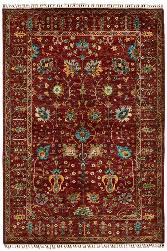 6x8 Red and Multicolor Turkish Tribal Rug