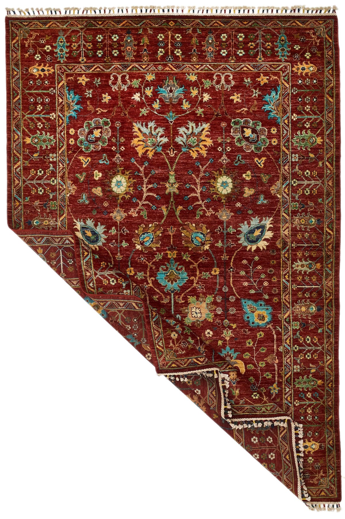 6x8 Red and Multicolor Turkish Tribal Rug