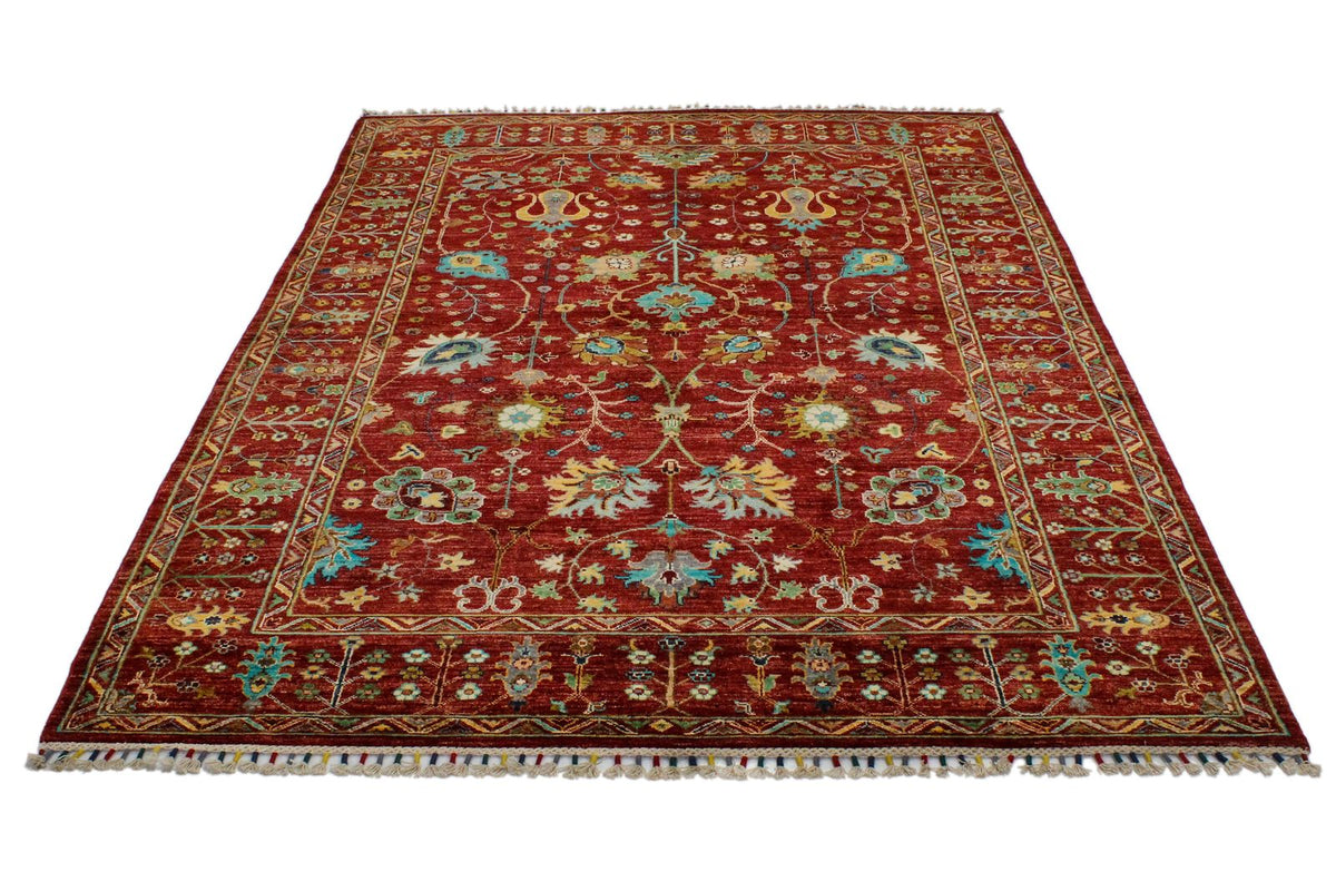 6x8 Red and Multicolor Turkish Tribal Rug
