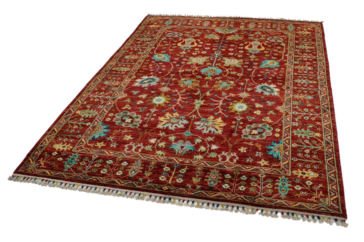 6x8 Red and Multicolor Turkish Tribal Rug