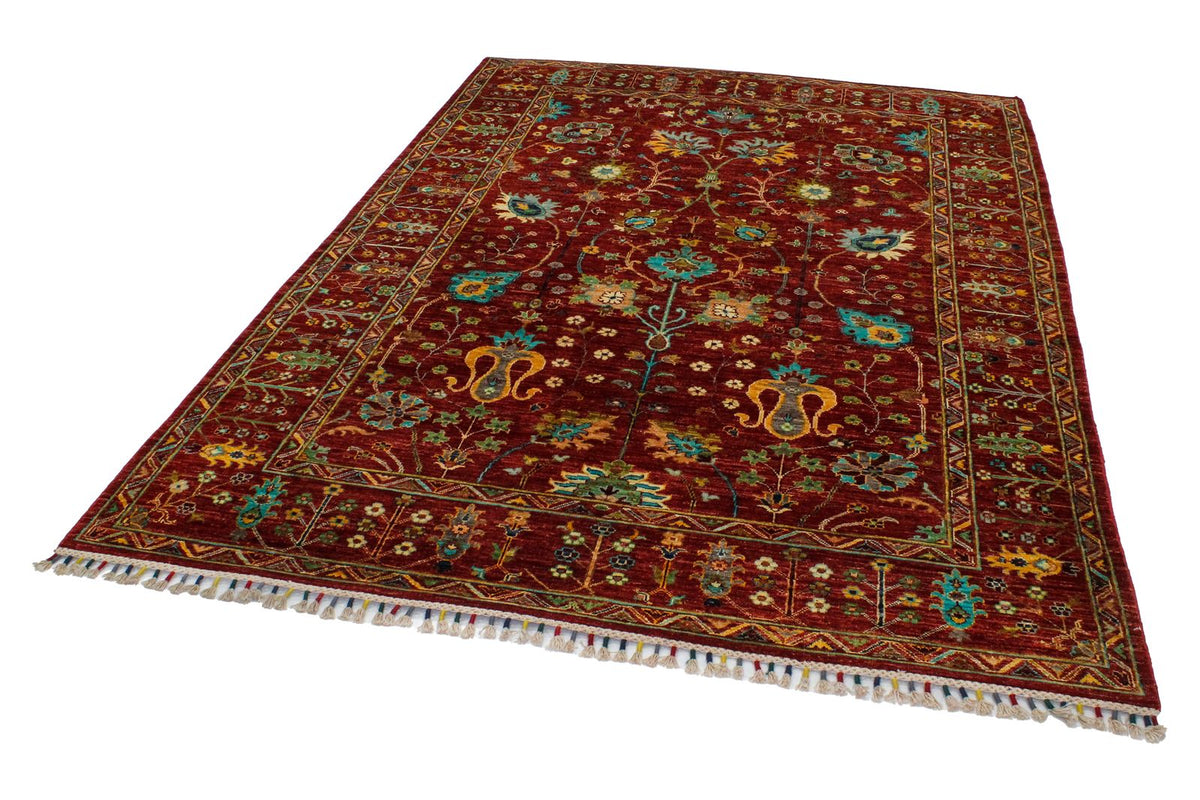6x8 Red and Multicolor Turkish Tribal Rug