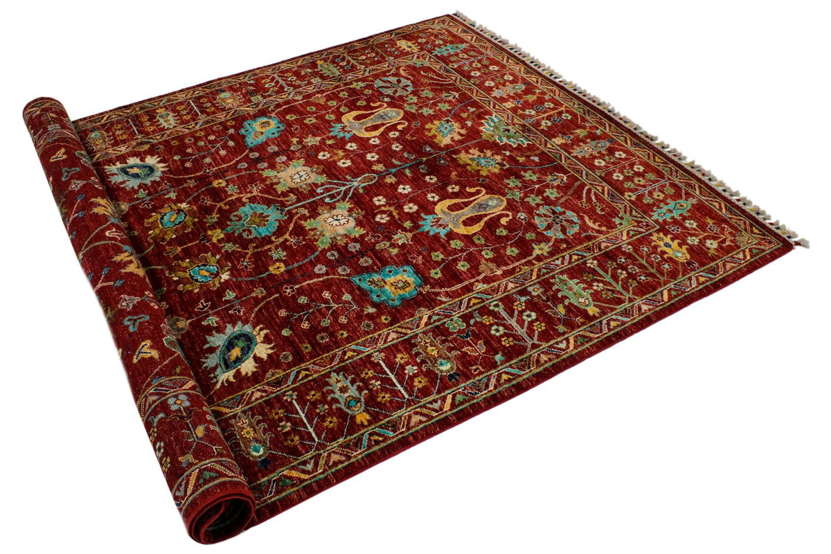 6x8 Red and Multicolor Turkish Tribal Rug