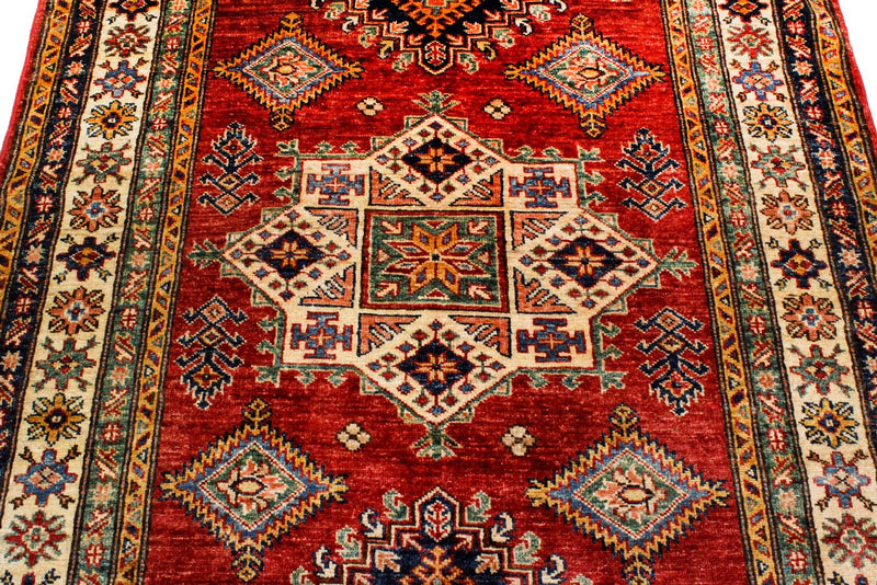 4x6 Red and Ivory Kazak Tribal Rug