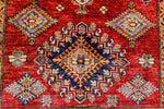 4x6 Red and Ivory Kazak Tribal Rug