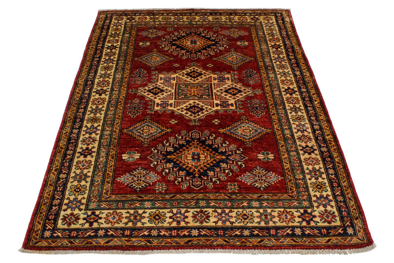 4x6 Red and Ivory Kazak Tribal Rug