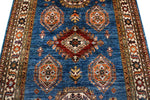 4x6 Blue and Ivory Kazak Tribal Rug