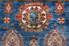 4x6 Blue and Ivory Kazak Tribal Rug