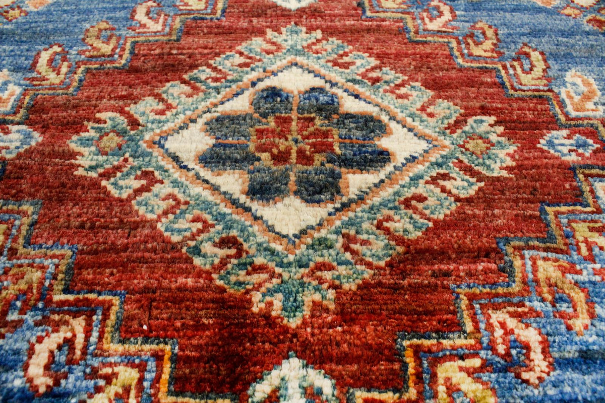 4x6 Blue and Ivory Kazak Tribal Rug