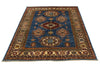 4x6 Blue and Ivory Kazak Tribal Rug