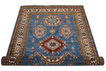 4x6 Blue and Ivory Kazak Tribal Rug